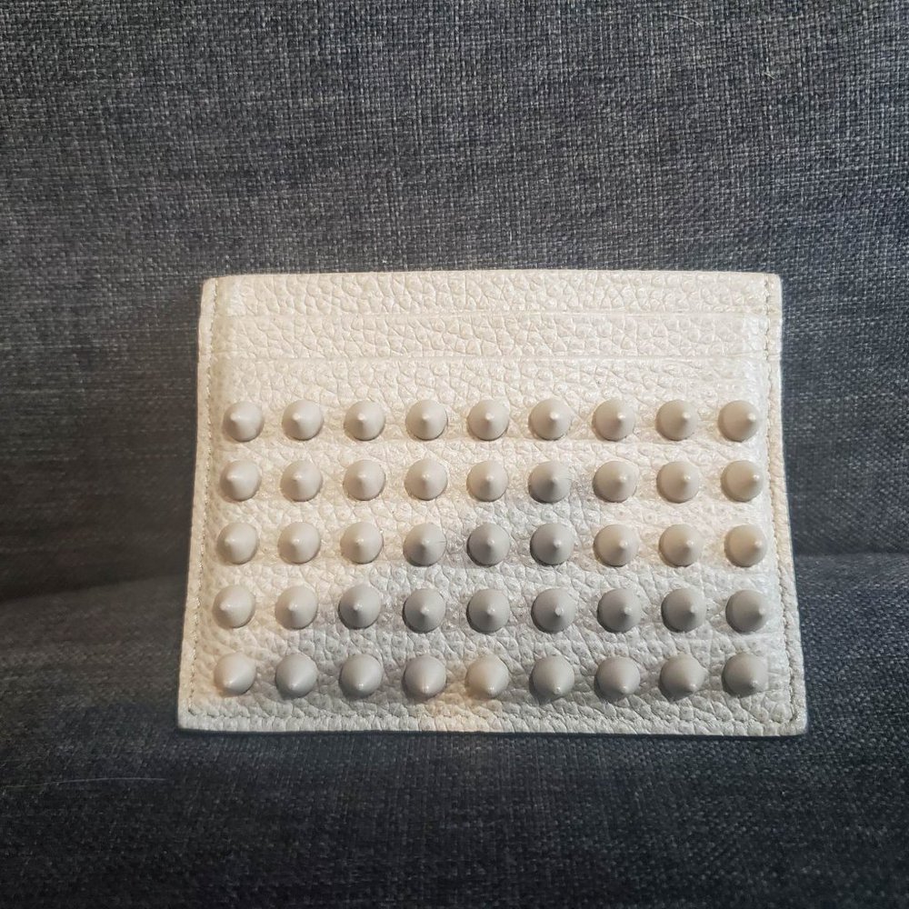 Christian Louboutin 'Kios' Spikes 'Cream' Calf Skin Card Case Authentic